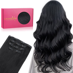 Wennalife Clip In Human Hair Extensions 75g 14 Inch Jet Black front view