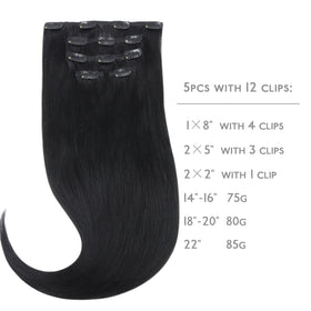 Wennalife Clip In Human Hair Extensions 75g 14 Inch Jet Black packaging