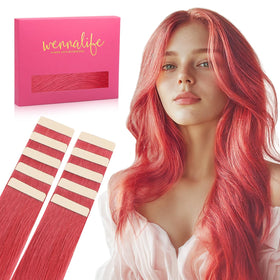 Wennalife Coral Red Tape in Hair Extensions front view