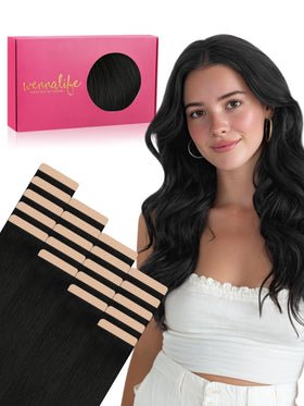 Wennalife Fuller Tape in Hair Extensions Jet Black 18 inch front view