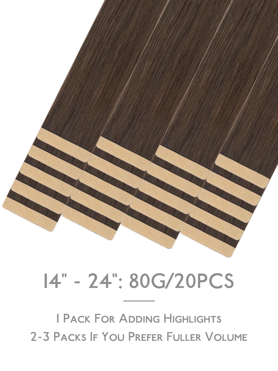 Wennalife Fuller Tape in Hair Extensions showing muted light brown colour