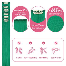 Wennalife Green Clip-in Hair Extensions close-up of clips