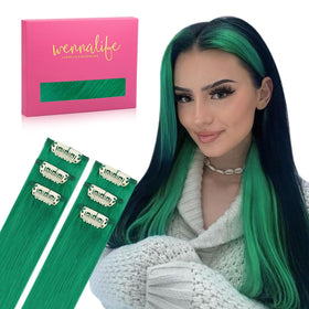 Wennalife green clip-in hair extensions front view