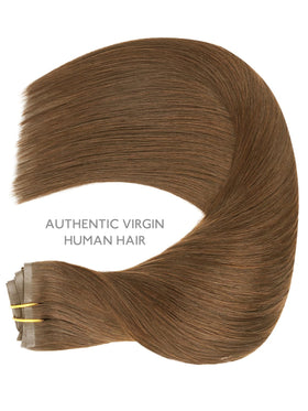 Wennalife hair extensions in light auburn brown on a table