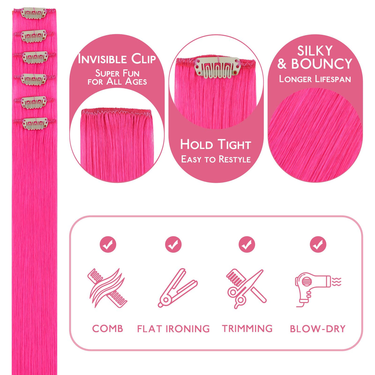 Wennalife Hot Pink Clip-in Hair Extensions on model