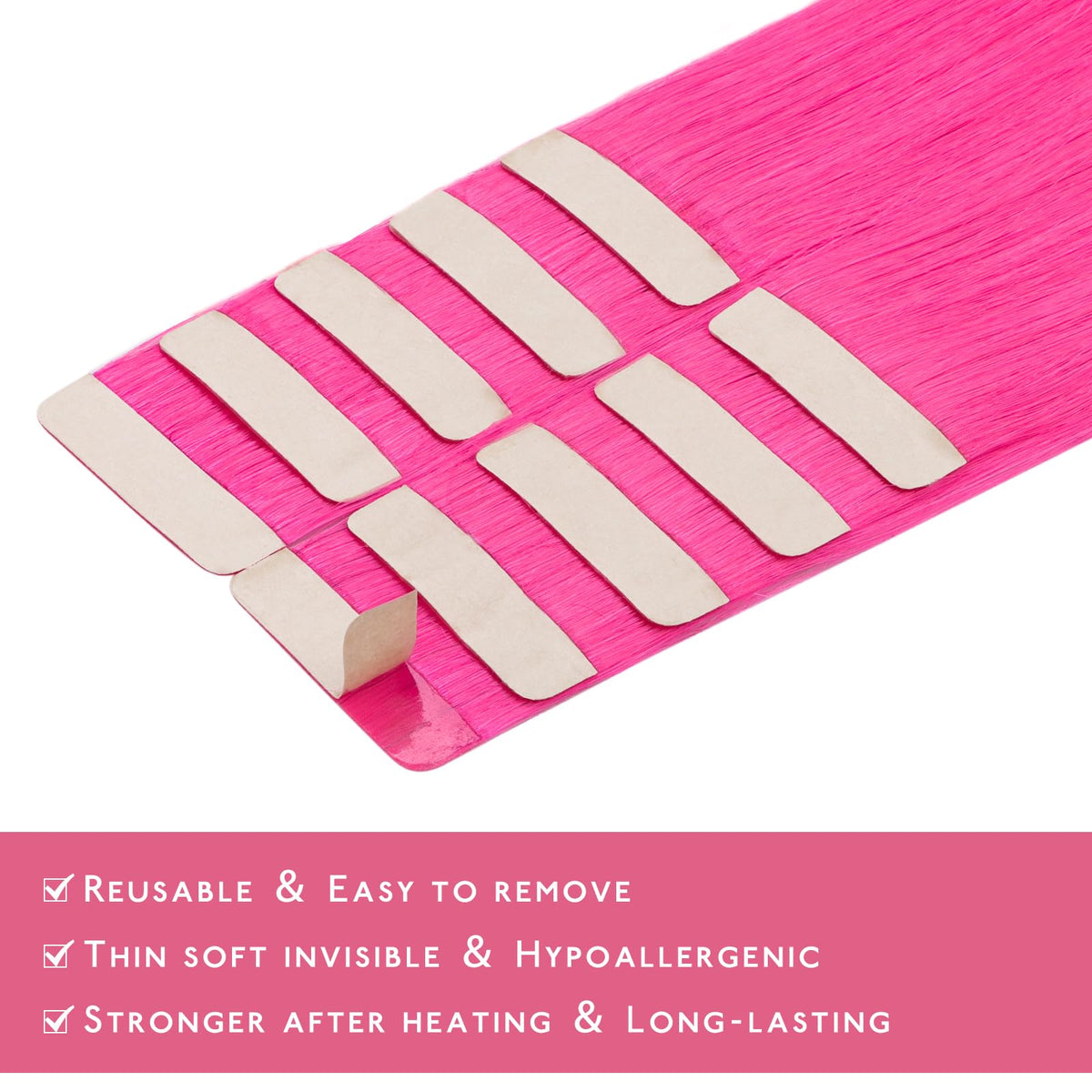 WENNALIFE Hot Pink Tape In Extensions with installation tabs