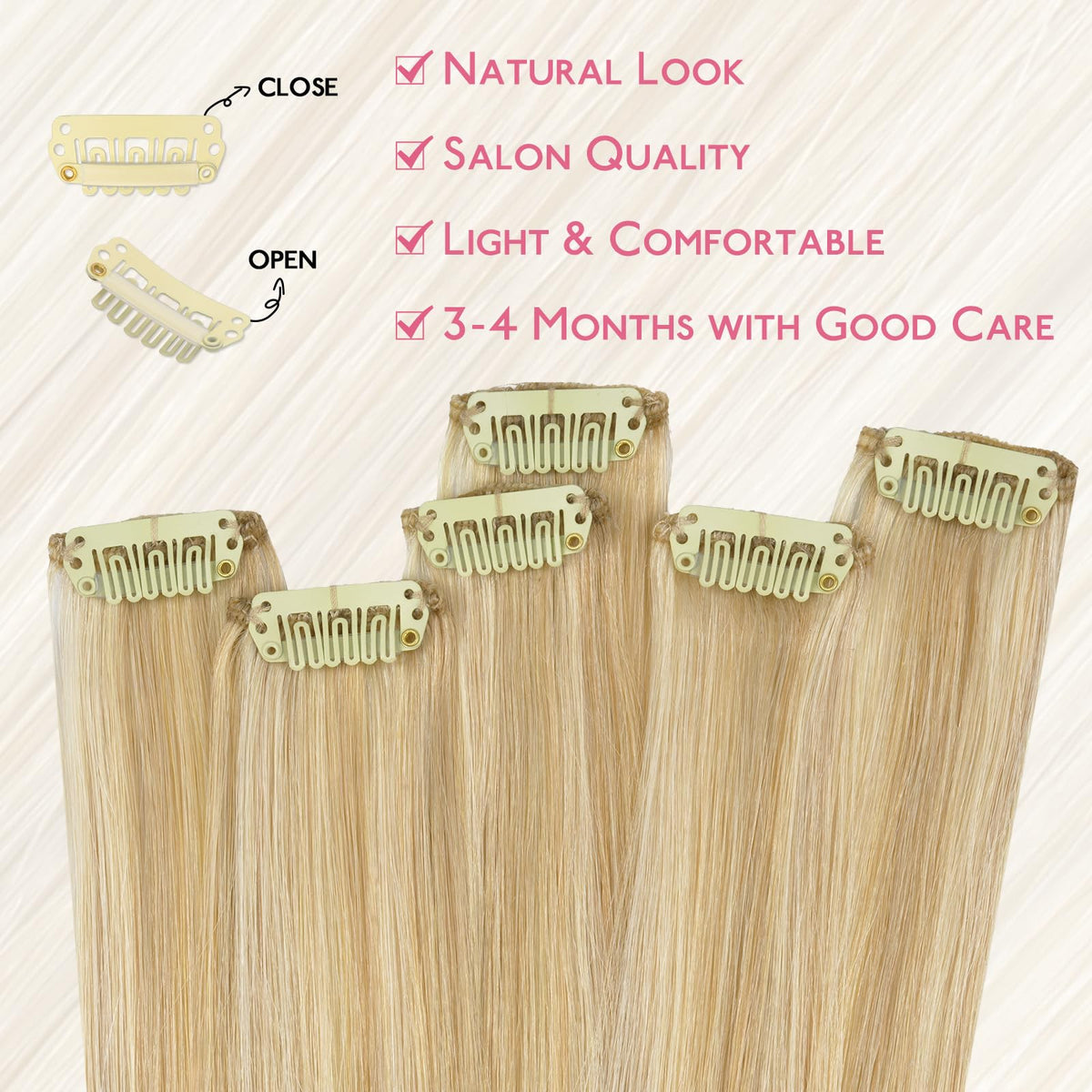 Wennalife Light Blonde Hair Extensions displayed on a model