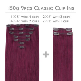 Wennalife Light Burgundy Hair Extensions with clips displayed