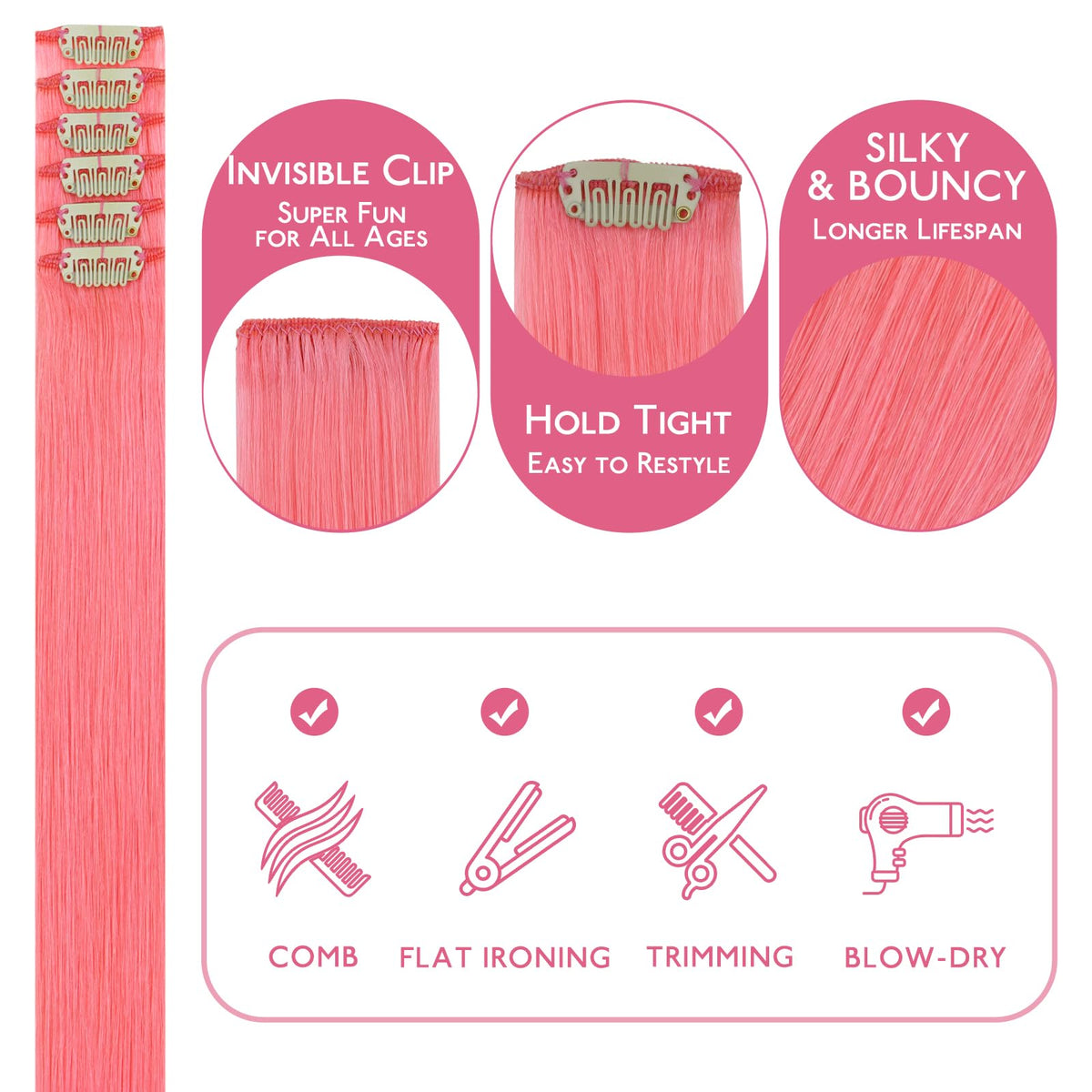 Wennalife Light Pink Clip-in Hair Extensions close-up of clips