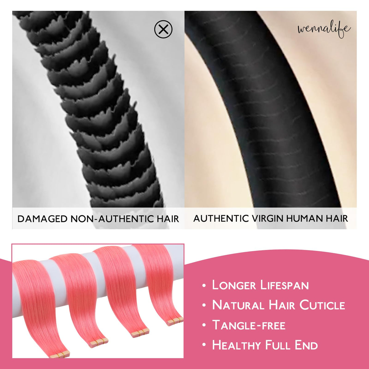 Wennalife Light Pink Tape in Hair Extensions close-up