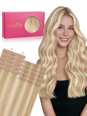 Wennalife Mini Tape in Hair Extensions 16 Inch Dirty Blonde front view