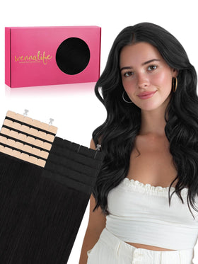 Wennalife Mini Tape in Hair Extensions 20 Inch Jet Black front view