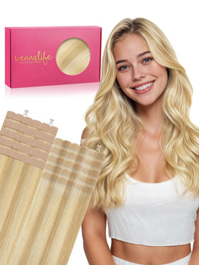 Wennalife Mini Tape in Hair Extensions 22 Inch Light Blonde front view