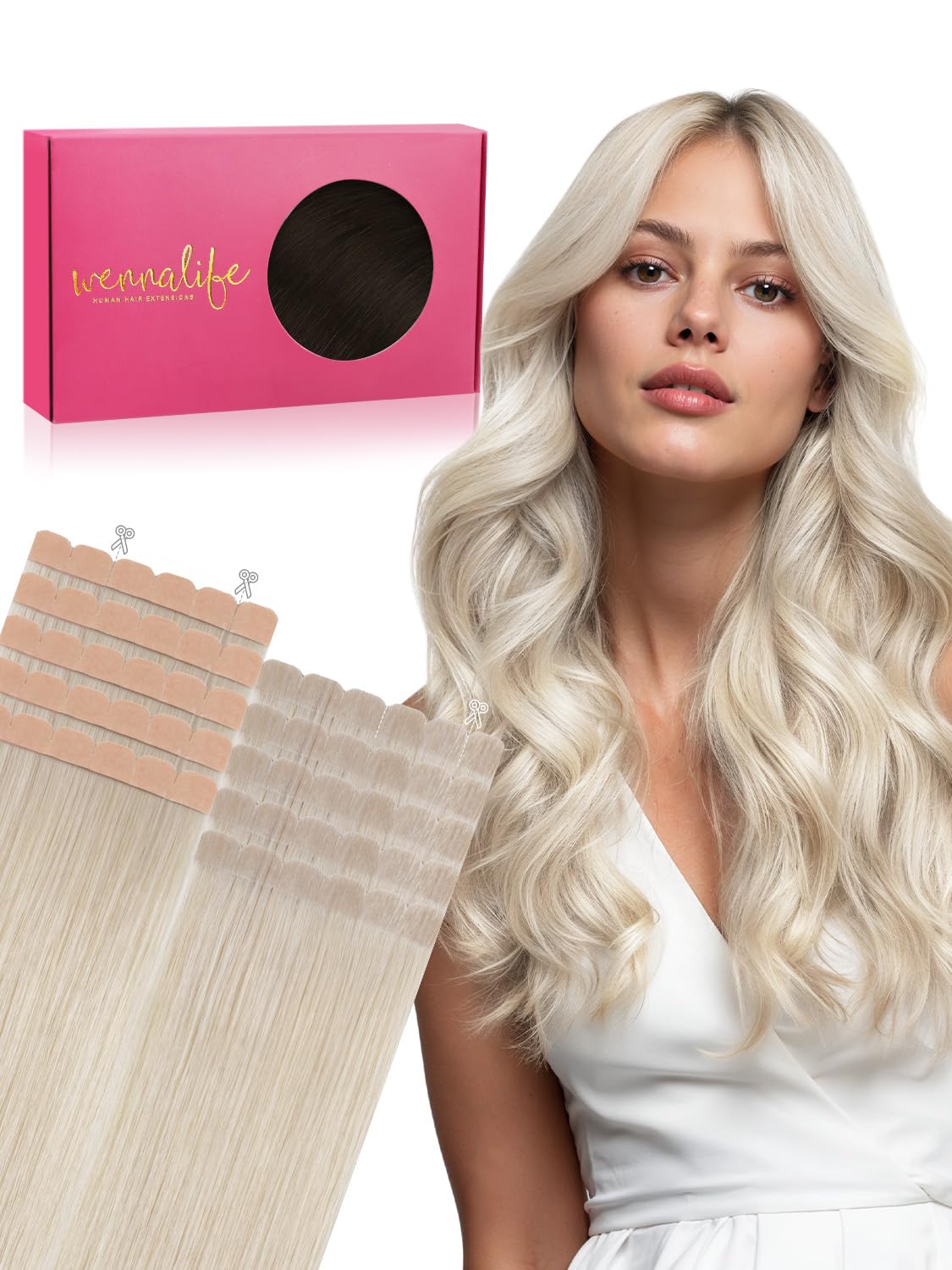 Wennalife Mini Tape in Hair Extensions 50g Platinum Blonde front view