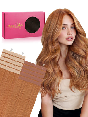 Wennalife Mini Tape in Hair Extensions Auburn Ginger front view