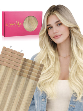 Wennalife Mini Tape in Hair Extensions Ombre Ash Blonde front view