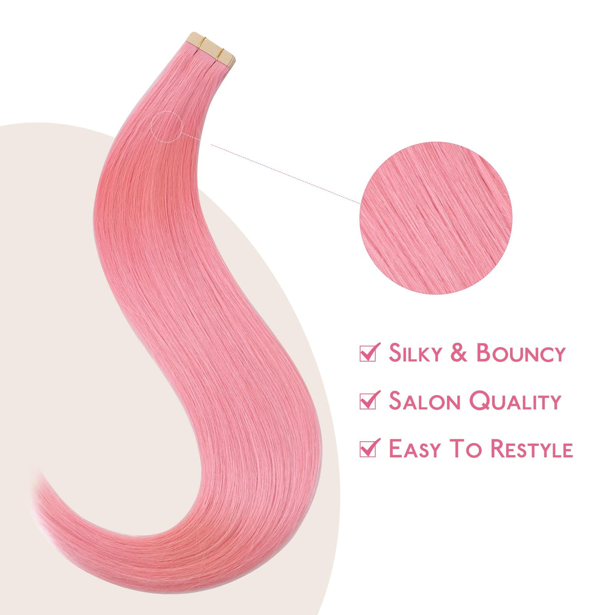 Wennalife Peach Pink Tape in Hair Extensions displayed on a model