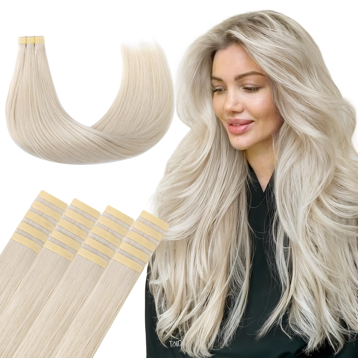 Wennalife Platinum Blonde Tape in Hair Extensions front view