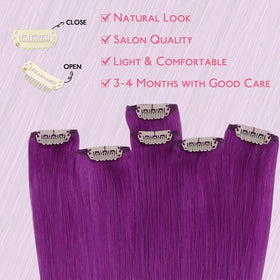 Wennalife Purple Clip-In Hair Extensions displayed on a mannequin