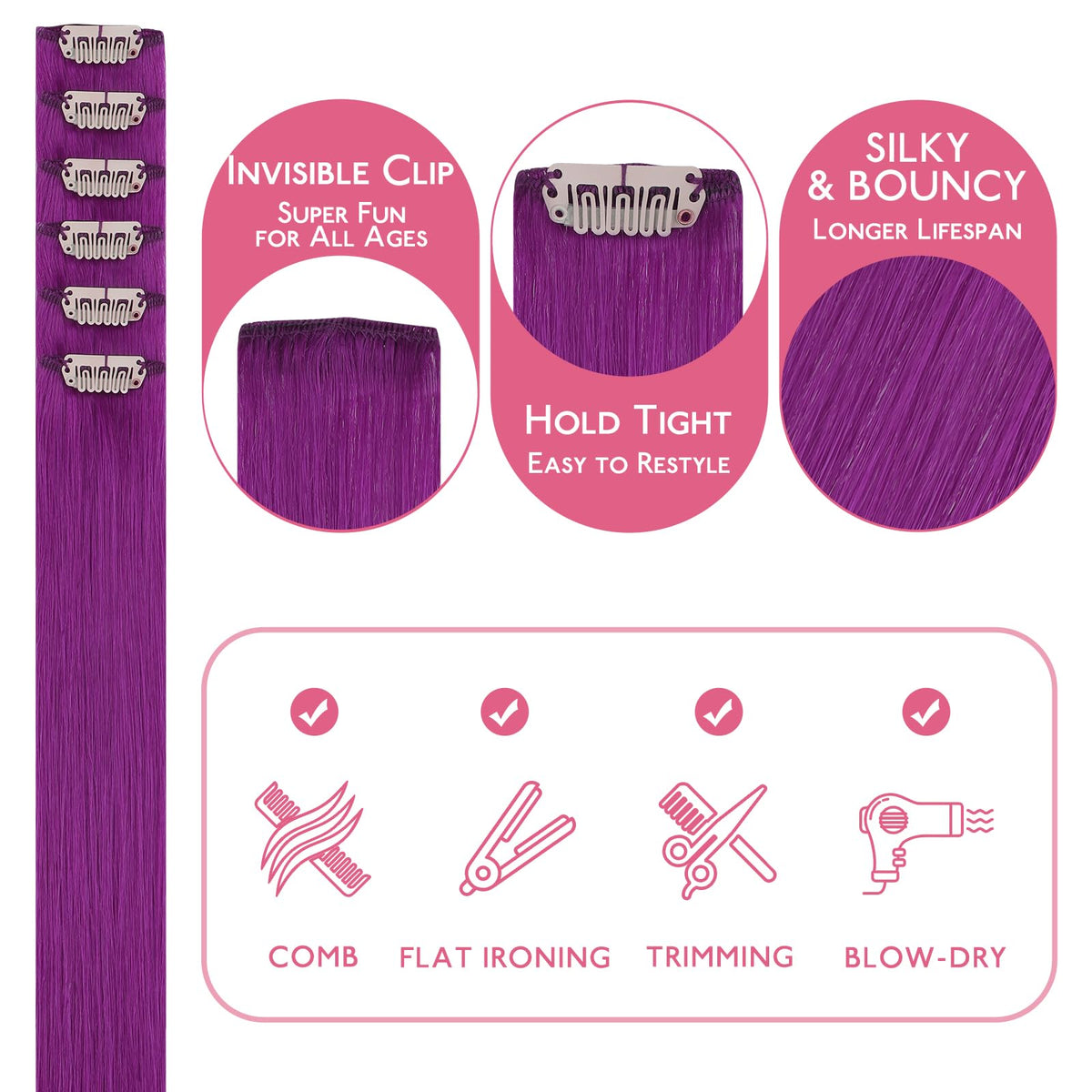 Wennalife Purple Clip-In Hair Extensions packaging