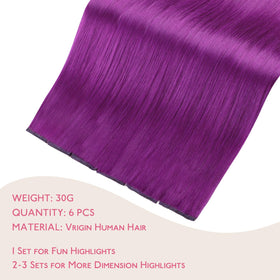 Wennalife Purple Clip-In Hair Extensions showing clips