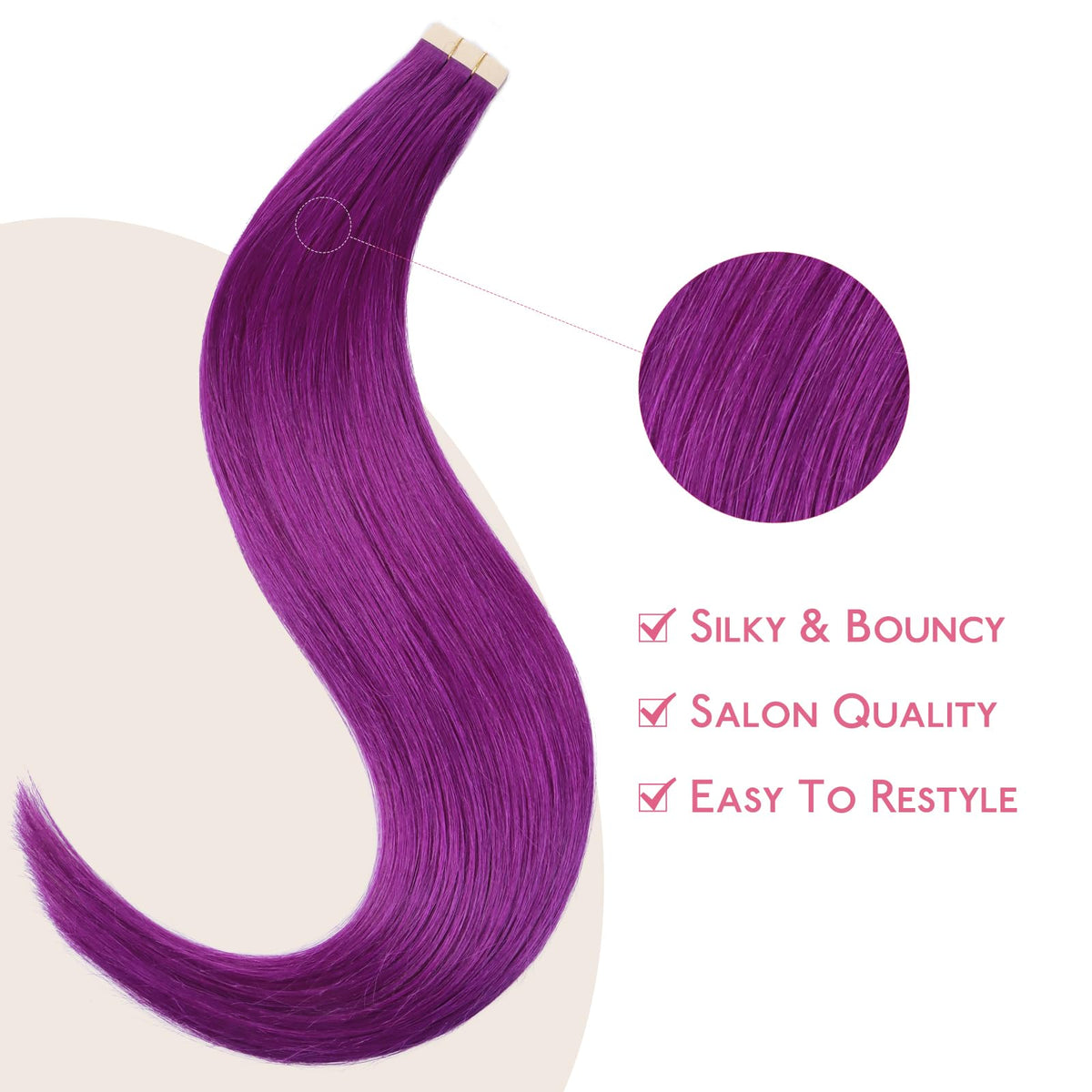 Wennalife Purple Tape In Hair Extensions styled on model