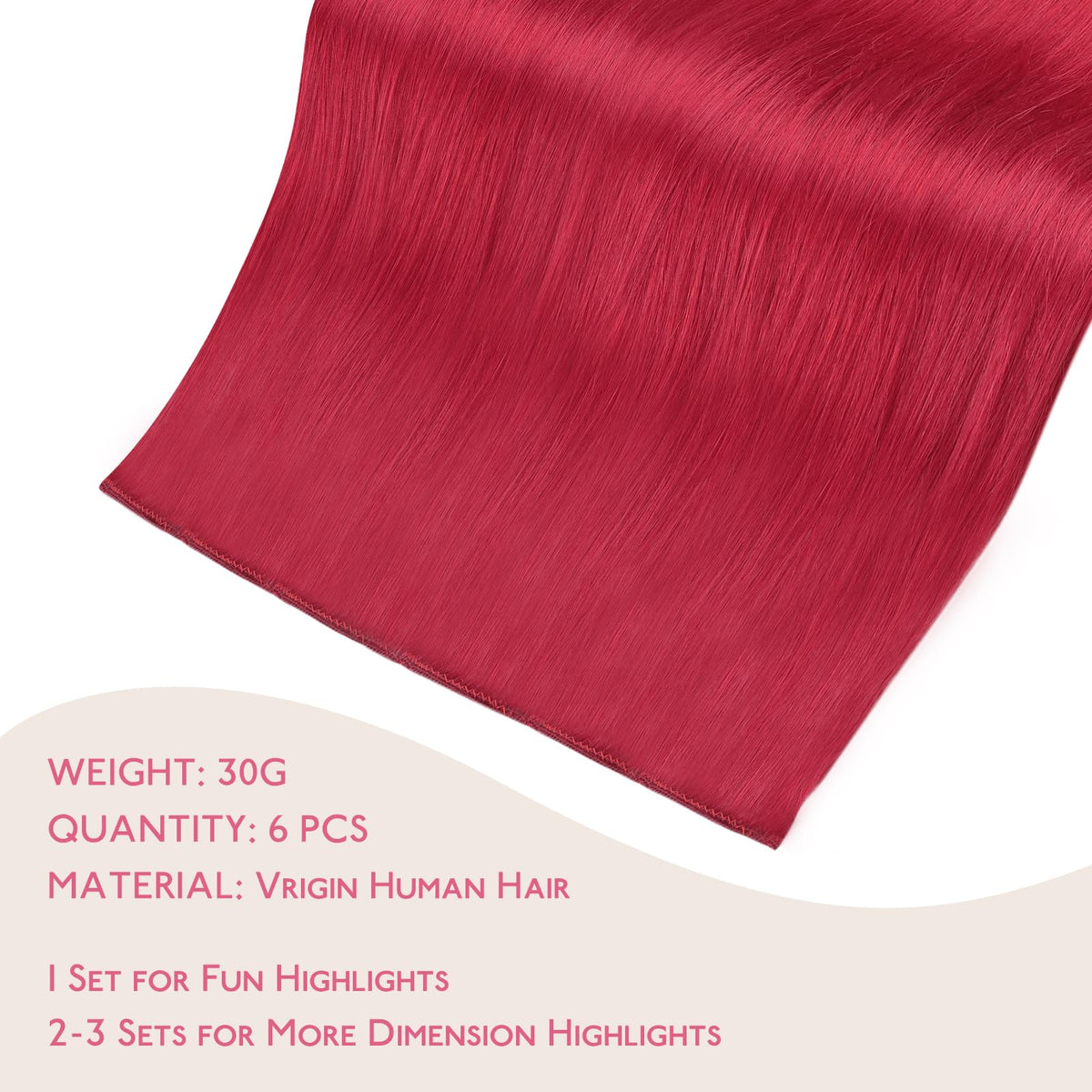 Wennalife Red Clip-in Hair Extensions 6 pieces in packaging