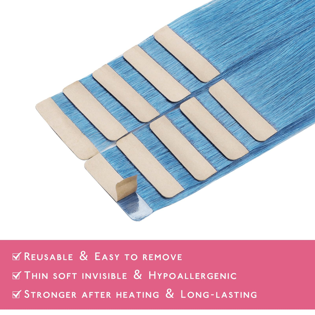 Wennalife SkyBlue Tape In Extensions back view
