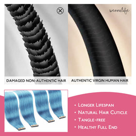 Wennalife SkyBlue tape in hair extensions displayed on a mannequin