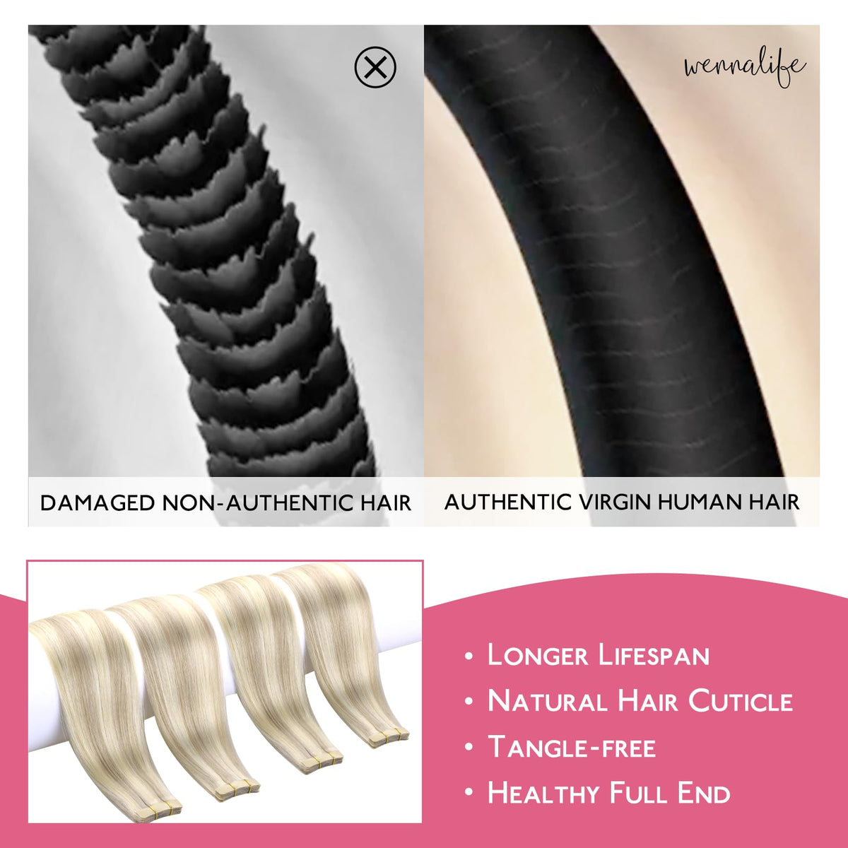 Wennalife Tape in Extensions showing the width and texture