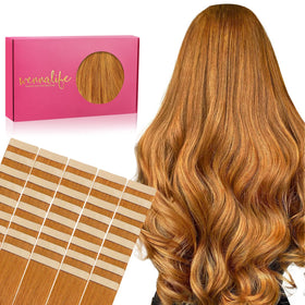 Wennalife Tape in Hair Extensions 10 inch auburn ginger front view
