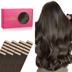 Wennalife Tape in Hair Extensions 10 inch Cool Dark Brown front view