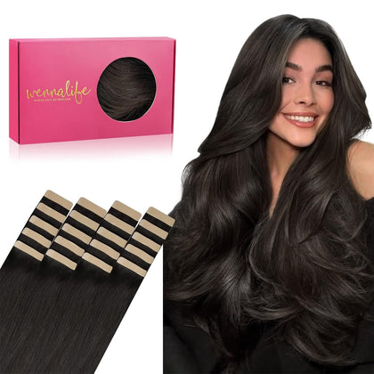 Wennalife Tape in Hair Extensions 10 inch Dark Brown front view