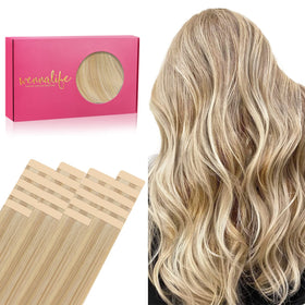 Wennalife Tape in Hair Extensions 10 inch Light Blonde front view