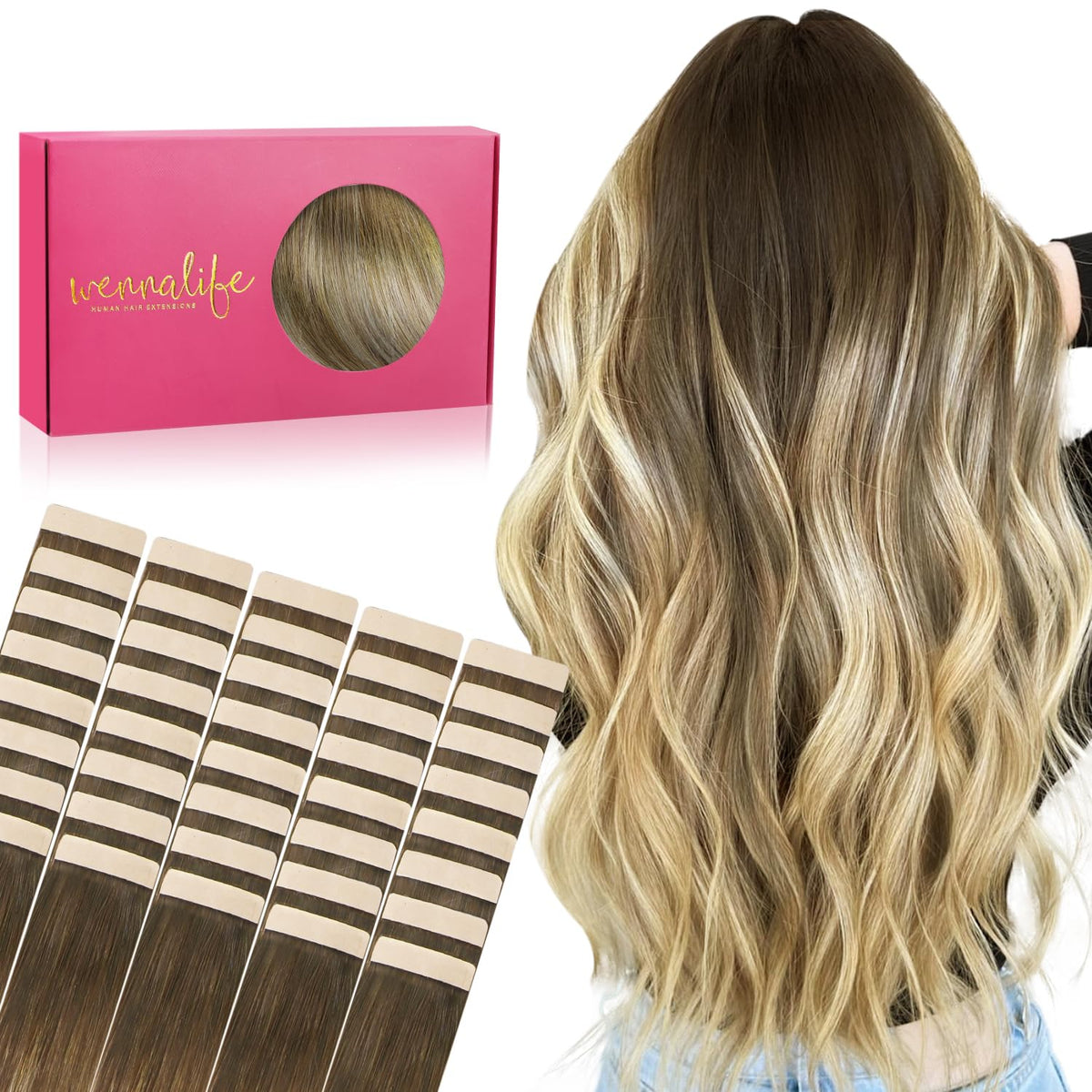Wennalife Tape in Hair Extensions 10 inch Ombre Walnut Brown