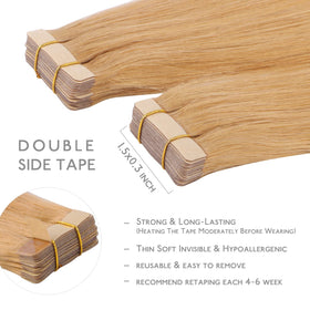 Wennalife Tape in Hair Extensions 10 inch Strawberry Blonde close-up of tape
