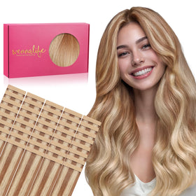 Wennalife Tape in Hair Extensions 100g Ash Beige Blonde front view