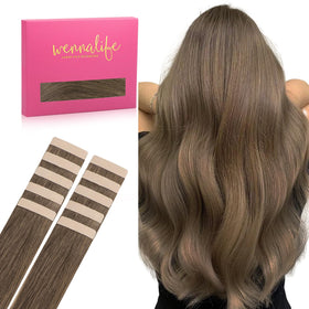 Wennalife Tape in Hair Extensions 10pcs muted light brown front view