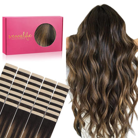 Wennalife Tape in Hair Extensions 12 inch balayage front view