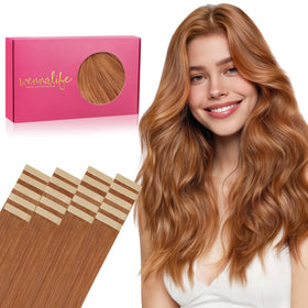 Wennalife Tape in Hair Extensions 12 inch Cinnamon Terra Copper front view