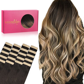 Wennalife Tape in Hair Extensions 12 inch dark brown to chestnut brown