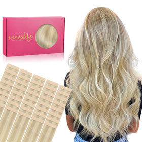 Wennalife Tape in Hair Extensions 12 inch Ombre Ash Blonde front view