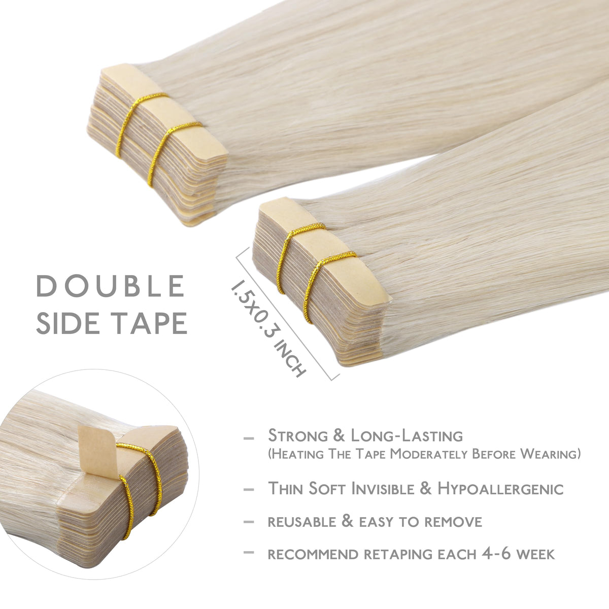 Wennalife Tape in Hair Extensions 12 inch Platinum Blonde in packaging