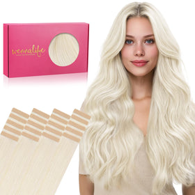 Wennalife Tape in Hair Extensions 12 inch White Blonde front view