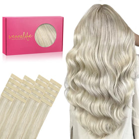 Wennalife Tape in Hair Extensions 14 inch Ash Blonde Highlighted front view