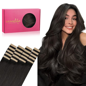 Wennalife Tape in Hair Extensions 14 inch Dark Brown front view