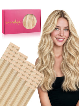 Wennalife Tape in Hair Extensions 14 inch Dirty Blonde front view