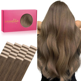 Wennalife Tape in Hair Extensions 14 inch Muted Light Brown front view