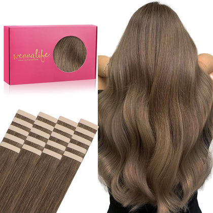 Wennalife Tape in Hair Extensions 14 inch Muted Light Brown front view