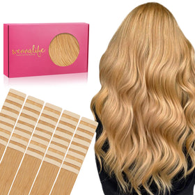 Wennalife Tape in Hair Extensions 14 inch Strawberry Blonde front view